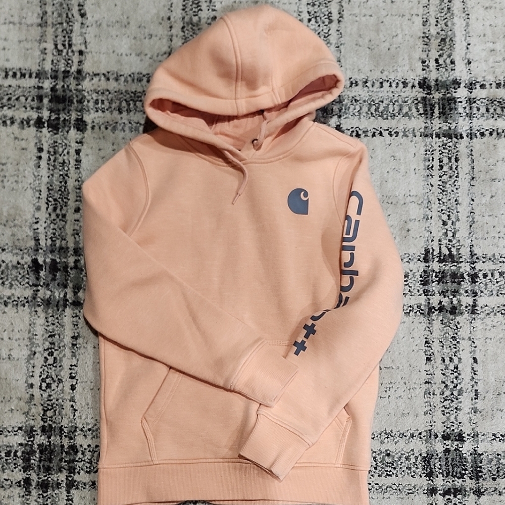 Carhartt Light Orange Hoodie with Dark Blue Logo